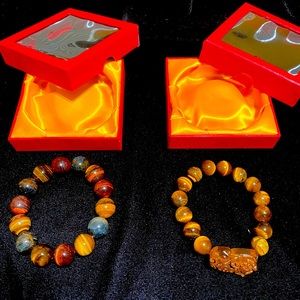 His and Hers Tiger Eye bracelets.
